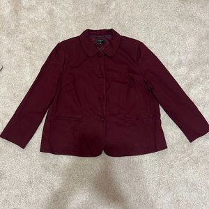 Talbots Jacket Plus Sz 24W Burgundy Button Up Collared Long Sleeve Cotton Blend